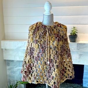 Hand Made Open Knit Poncho Ons Size EUC